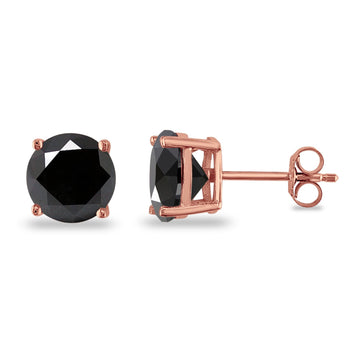 Butterfly Prong Round Casting Rose Tone, Simulated Black CZ Stud Earrings 925 Sterling Silver